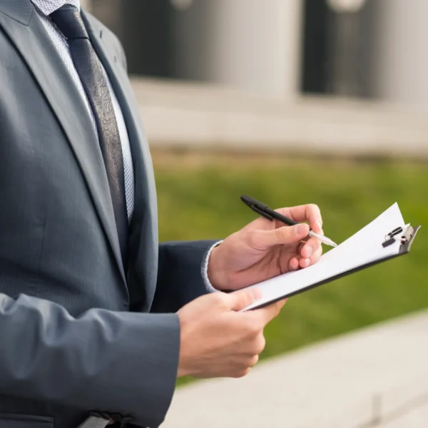 businessman writing clipboard